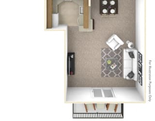 1-Bed/1-Bath, Malva Floor Plan at Westlake Apartments, Michigan, 48111