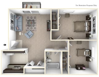2-Bed/1-Bath, Marigold Floor Plan at Timberlane Apartments, Peoria, IL