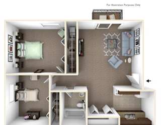 2-Bed/1-Bath, Marigold Floor Plan at Fox Pointe Apartments, East Moline