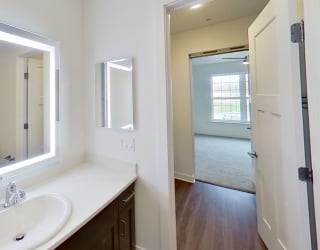 a bathroom with a sink and a large mirror at Meadowbrooke Apartment Homes, Michigan