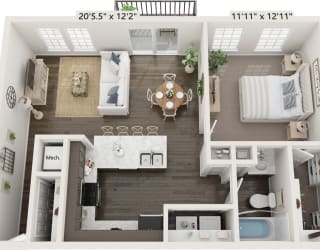 One Bedroom Aspen floor plan at Meadowbrooke Apartment Homes in Grand Rapids, MI 49512