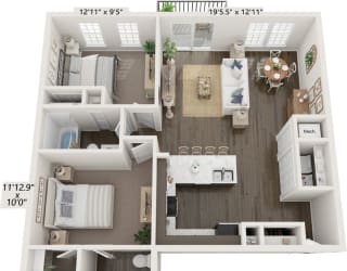 Two Bedroom Beech floor plan at Meadowbrooke Apartment Homes in Grand Rapids, MI 49512