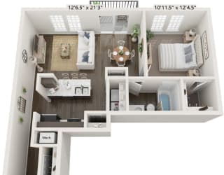 One Bedroom Bellflower floor plan at Meadowbrooke Apartment Homes in Grand Rapids, MI 49512