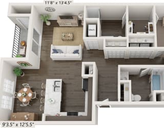 Two Bedroom Cascade floor plan at Meadowbrooke Apartment Homes in Grand Rapids, MI