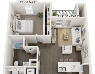 One Bedroom Elm floor plan at Meadowbrooke Apartment Homes in Grand Rapids, MI 49512
