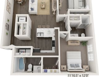 Two Bedroom Grand floor plan at Meadowbrooke Apartment Homes in Grand Rapids, MI 49512