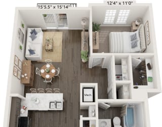 One Bedroom Reed floor plan at Meadowbrooke Apartment Homes in Grand Rapids, MI 49512
