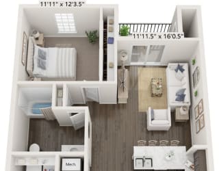 One Bedroom Spruce floor plan at Meadowbrooke Apartment Homes in Grand Rapids, MI 49512