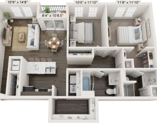 Two Bedroom Sycamore floor plan at Meadowbrooke Apartment Homes in Grand Rapids, MI 49512
