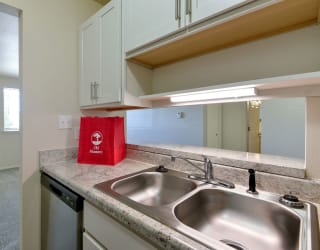 a kitchen with a sink and a counter top at Old Monterey Apartments, Springfield, MO, 65807