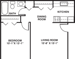 One bedroom Spanish 2D floor plan at Old Monterey Apartments, Missouri, 65807