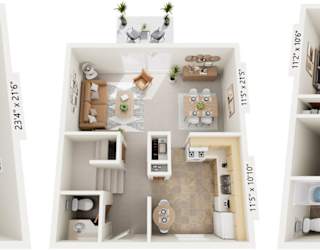 Three-Bedroom Townhome 3D Floor Plan at Mount Royal Townhomes, Michigan, 49009