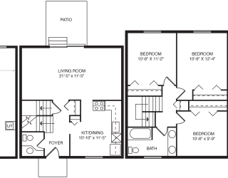 Three bedroom 2D floor plan at Mount Royal Townhomes, Michigan
