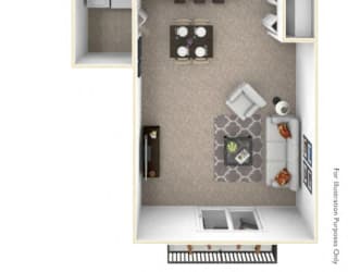 1-Bed/1-Bath, Muscari Floor Plan at The Harbours Apartments, Michigan, 48038