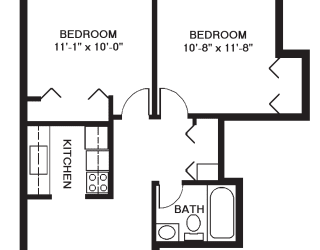 Two bedroom 2D floor plan at Newport Village Apartments, Portage, MI