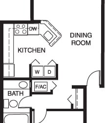 One bedroom 2D floor plan at North Pointe Apartments, Elkhart, IN, 46514