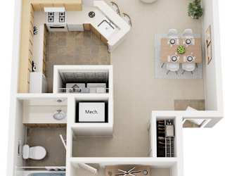 One Bedroom 3D Floorplan at North Pointe Apartments, Elkhart, IN, 46514