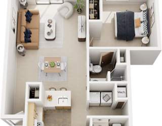 Two Bedroom, Two Bath 3D Floor plan at North Pointe Apartments, Elkhart, 46514