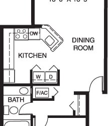 One bedroom 2D floor plan at Oak Shores Apartments, Oak Creek