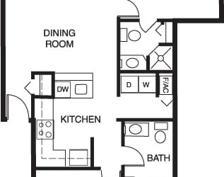 Two bedroom 2D floor plan at Oak Shores Apartments, Oak Creek