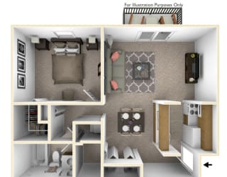 1-Bed/1-Bath, Orchid View Floor Plan at Lake in the Pines, Fayetteville, NC, 28311