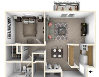 1-Bed/1-Bath, Orchid View Floor Plan at Stone Ridge, Wixom, MI