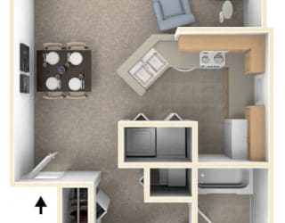One Bedroom End Floorplan at North Pointe Apartments, Indiana, 46514