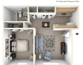 One Bedroom - Standard Floor Plan at Wood Creek Apartments, Kenosha