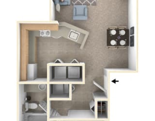 One Bedroom Floor Plan at Tracy Creek Apartments, Perrysburg, 43551