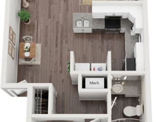 One Bedroom End Renovated Floor Plan at The Crossings Apartments in Grand Rapids, MI