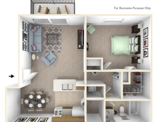 1-Bed/1-Bath, Orchid Floor Plan at Lake in the Pines, Fayetteville, NC