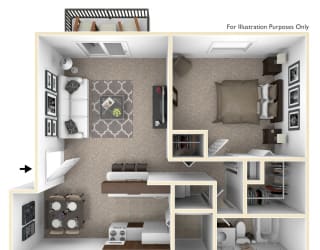 1-Bed/1-Bath, Orchid Floor Plan at Brook Pines, Columbia, SC