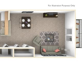 1-Bed/1-Bath, Peony Floor Plan at Northport Apartments, Macomb