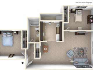 2-Bed/1-Bath, Periwinkle Floor Plan at The Landings, Michigan