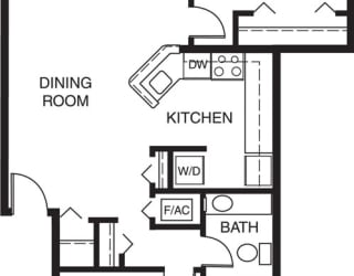 Two bedroom one bath 2D floor plan at Pine Knoll Apartments, Battle Creek