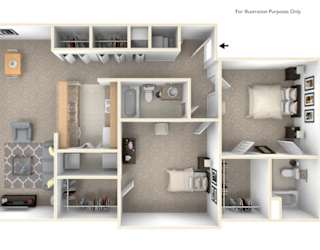 2-Bed/2-Bath, Poinsettia Floor Plan