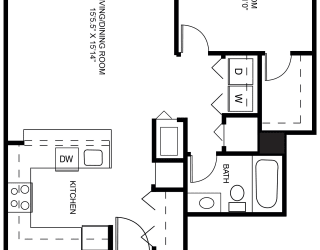 Reed one bedroom 2D floor plan at Meadowbrooke Apartment Homes in Grand Rapids, MI 49512