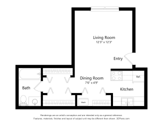 Studio Floor Plan at Rivers Edge Apartments, Michigan, 48327