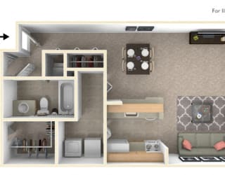 1-Bed/1-Bath, Senna Floor Plan at Northport Apartments, Michigan