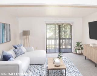 a living room leading to private balcony at Seville Apartments, Michigan, 49009