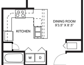 One bedroom 2D floor plan  at Signature Pointe Apartment Homes, Athens, Alabama