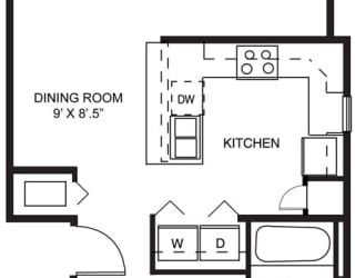 Signature One Bedroom End 2D Floor Plan at Stoney Pointe Apartment Homes in Wichita, KS