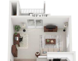 One bedroom end style floor plan  at Signature Pointe Apartment Homes, Athens, AL