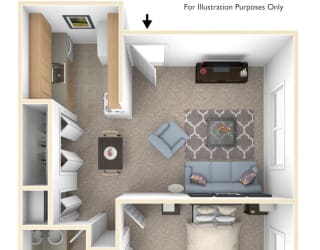 1 Bed 1 Bath Spanish One Bedroom Floor Plan at Old Monterey Apartments, Missouri, 65807