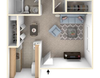 2 Bed 1 Bath Spanish Two Bedroom Floor Plan at Old Monterey Apartments, Springfield, MO, 65807