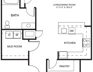 Spruce one bedroom 2D floor plan at Meadowbrooke Apartment Homes in Grand Rapids, MI 49512