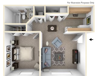 1 Bed 1 Bath One Bedroom Floor Plan at Swiss Valley Apartments, Wyoming, MI