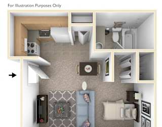 Studio Apartment Floor Plan at Concord Place Apartments, Kalamazoo, MI