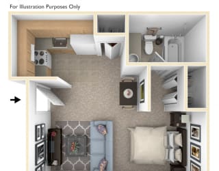 Studio Floor Plan at Seville Apartments, Kalamazoo