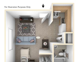 Studio Floor Plan at Brookside Apartments, Michigan